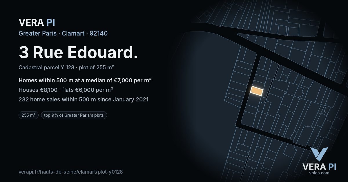 3 Rue Edouard, Clamart at night – the plot lit, the parcels around coloured by the prices near them
