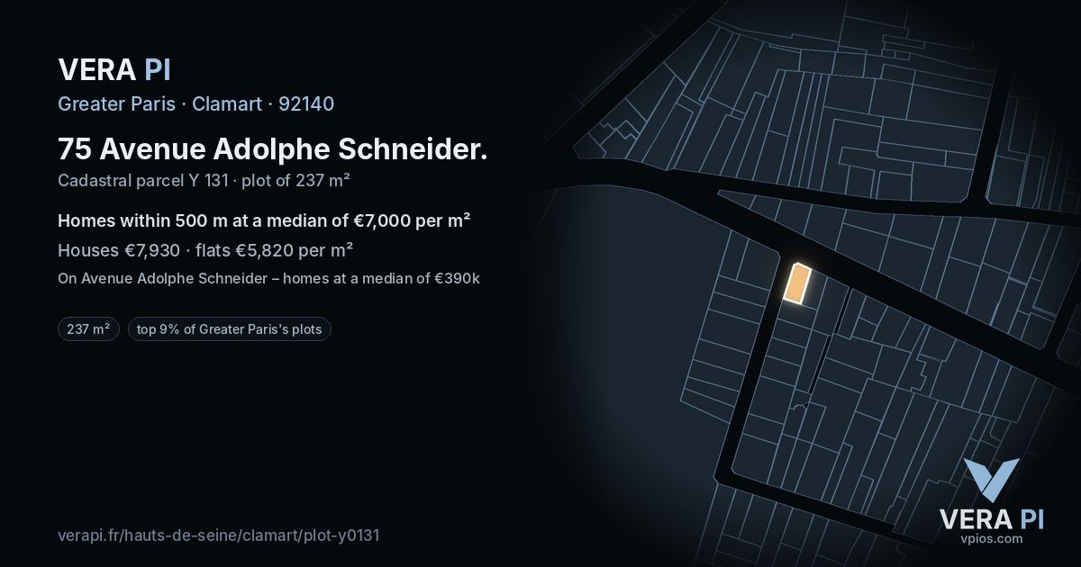 75 Avenue Adolphe Schneider, Clamart at night – the plot lit, the parcels around coloured by the prices near them