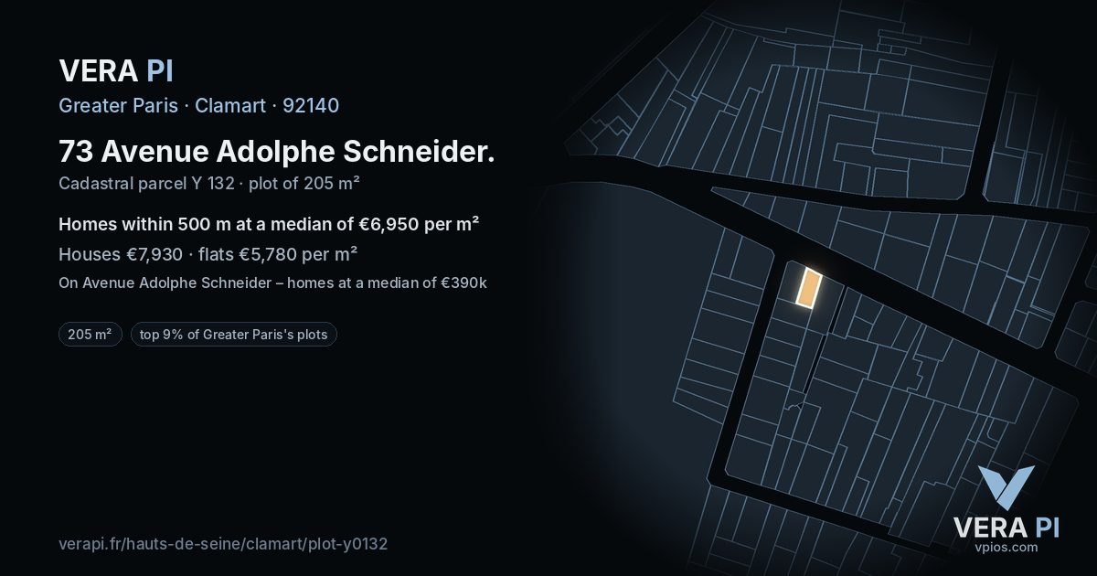 73 Avenue Adolphe Schneider, Clamart at night – the plot lit, the parcels around coloured by the prices near them