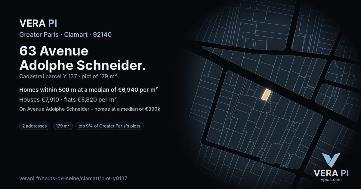 63 Avenue Adolphe Schneider, Clamart at night – the plot lit, the parcels around coloured by the prices near them