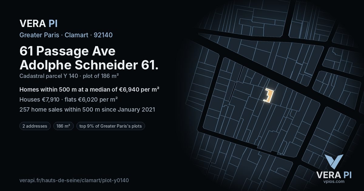 61 Passage Ave Adolphe Schneider 61, Clamart at night – the plot lit, the parcels around coloured by the prices near them