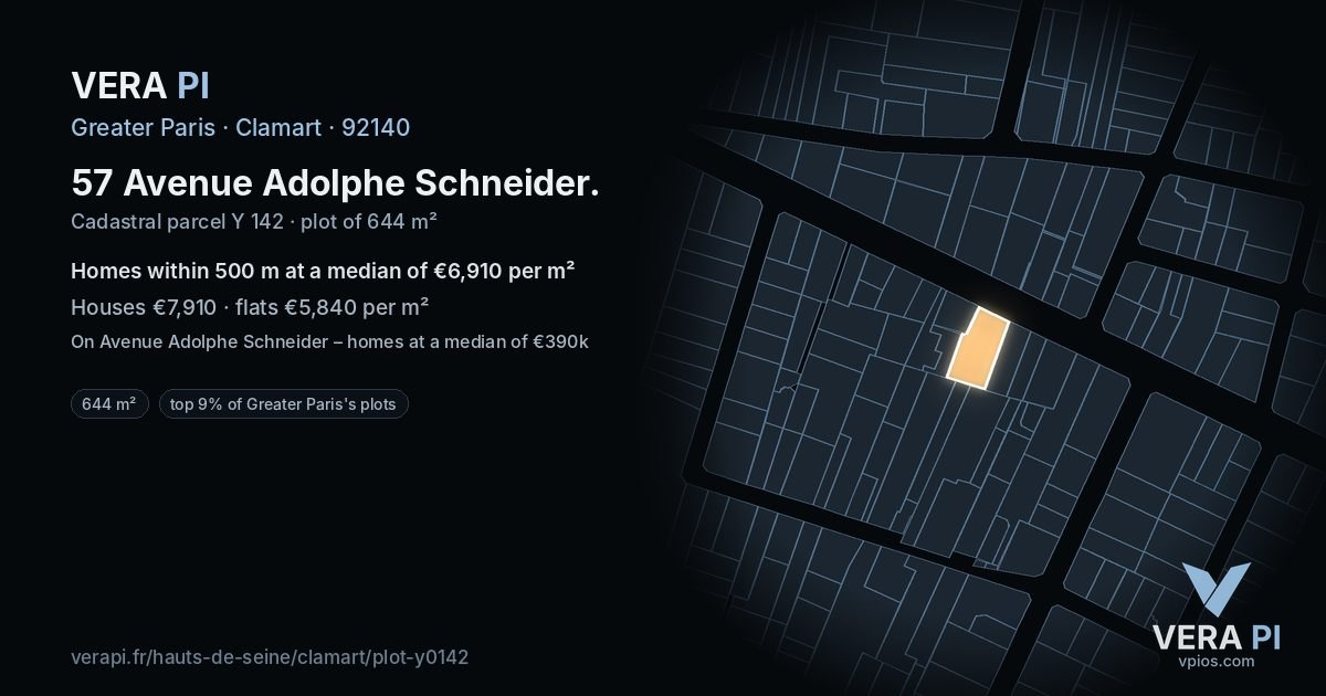 57 Avenue Adolphe Schneider, Clamart at night – the plot lit, the parcels around coloured by the prices near them