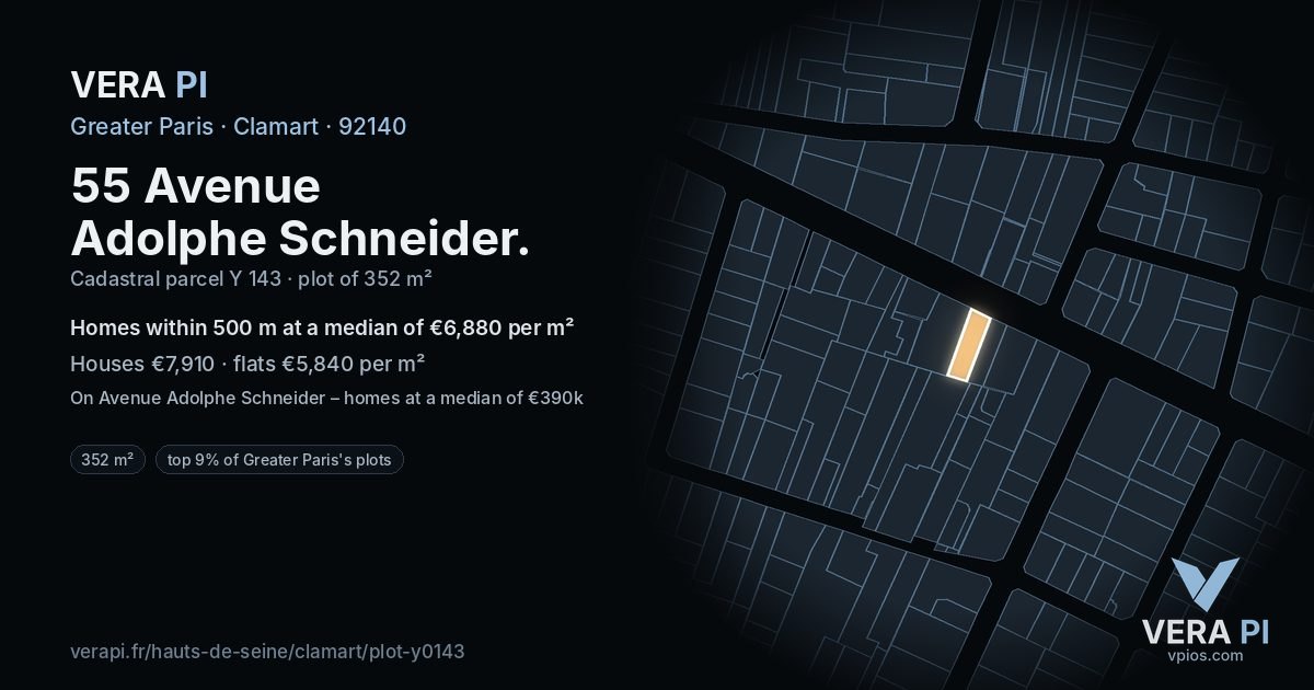 55 Avenue Adolphe Schneider, Clamart at night – the plot lit, the parcels around coloured by the prices near them