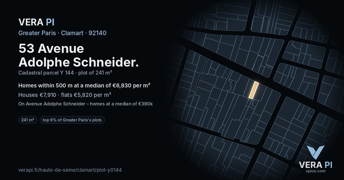 53 Avenue Adolphe Schneider, Clamart at night – the plot lit, the parcels around coloured by the prices near them