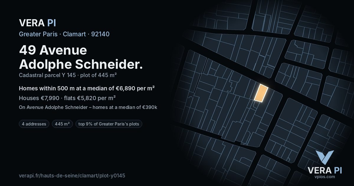 49 Avenue Adolphe Schneider, Clamart at night – the plot lit, the parcels around coloured by the prices near them