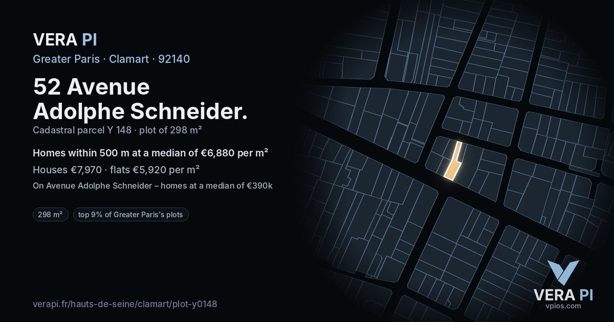 52 Avenue Adolphe Schneider, Clamart at night – the plot lit, the parcels around coloured by the prices near them
