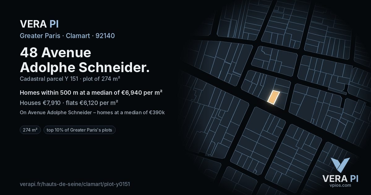 48 Avenue Adolphe Schneider, Clamart at night – the plot lit, the parcels around coloured by the prices near them