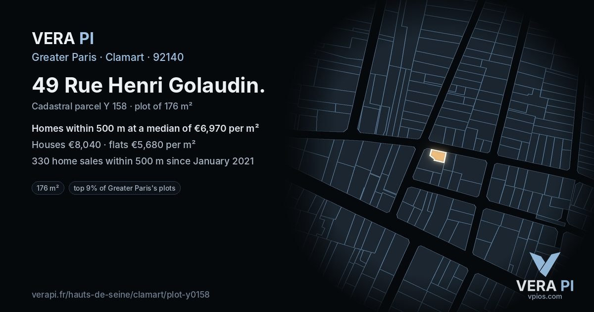 49 Rue Henri Golaudin, Clamart at night – the plot lit, the parcels around coloured by the prices near them