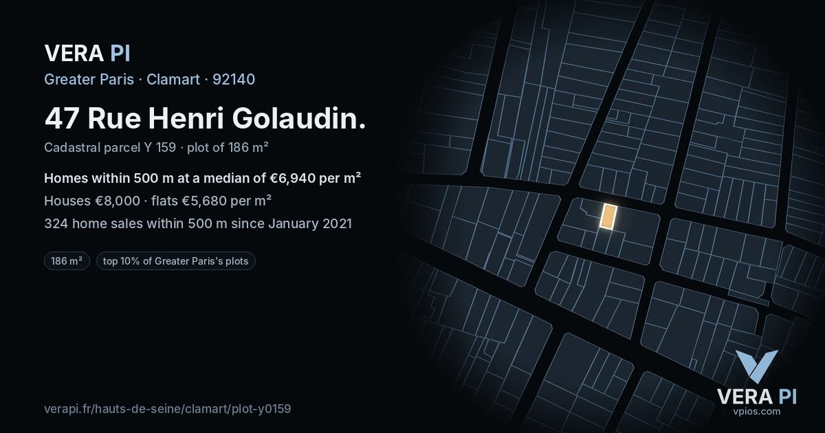 47 Rue Henri Golaudin, Clamart at night – the plot lit, the parcels around coloured by the prices near them