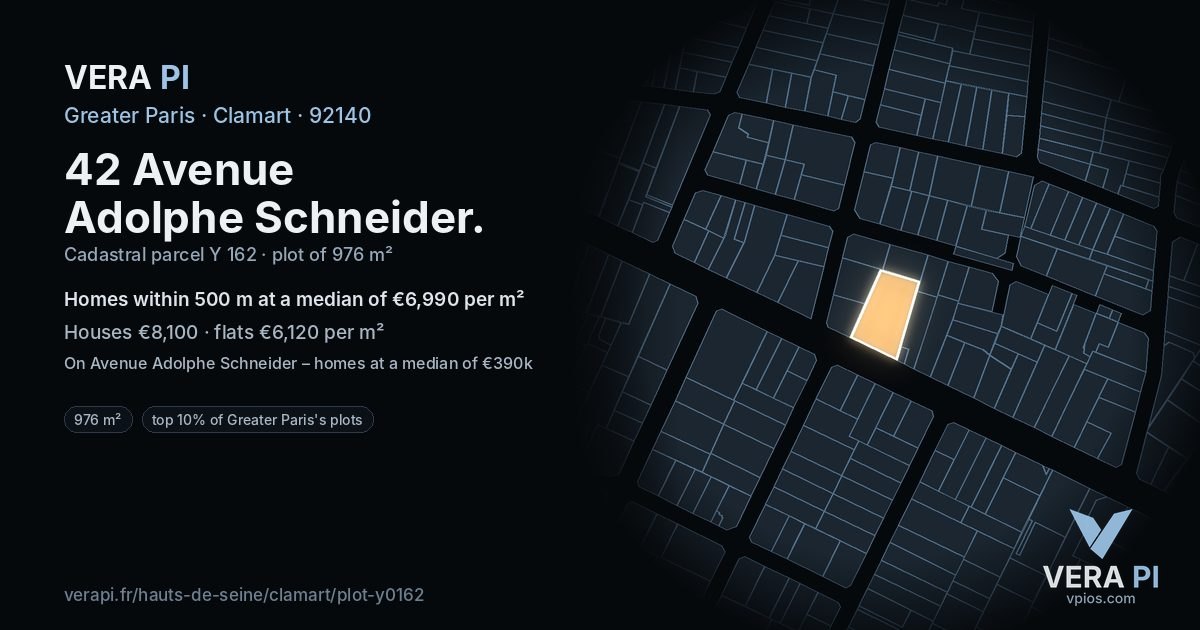 42 Avenue Adolphe Schneider, Clamart at night – the plot lit, the parcels around coloured by the prices near them