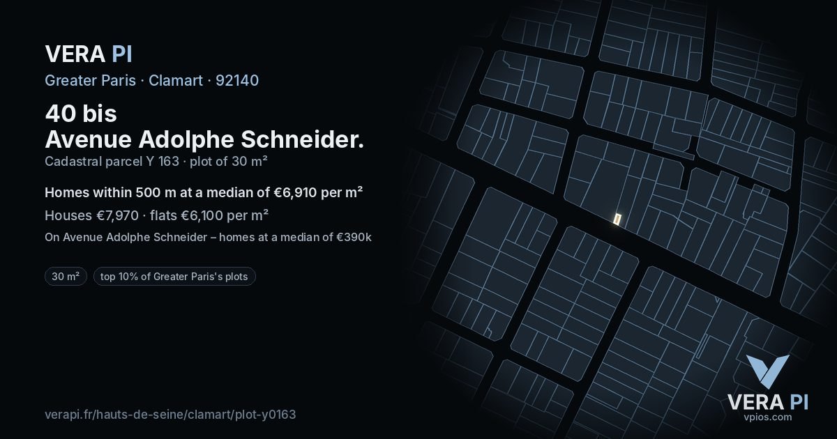 40 bis Avenue Adolphe Schneider, Clamart at night – the plot lit, the parcels around coloured by the prices near them