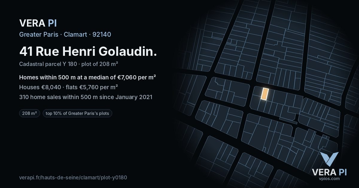 41 Rue Henri Golaudin, Clamart at night – the plot lit, the parcels around coloured by the prices near them