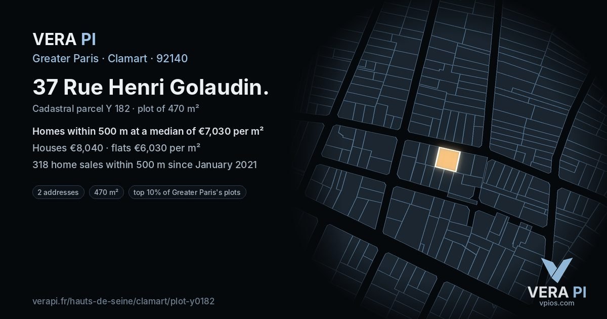 37 Rue Henri Golaudin, Clamart at night – the plot lit, the parcels around coloured by the prices near them