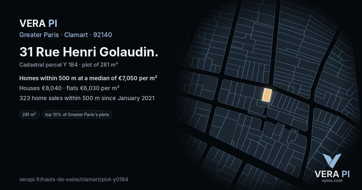 31 Rue Henri Golaudin, Clamart at night – the plot lit, the parcels around coloured by the prices near them