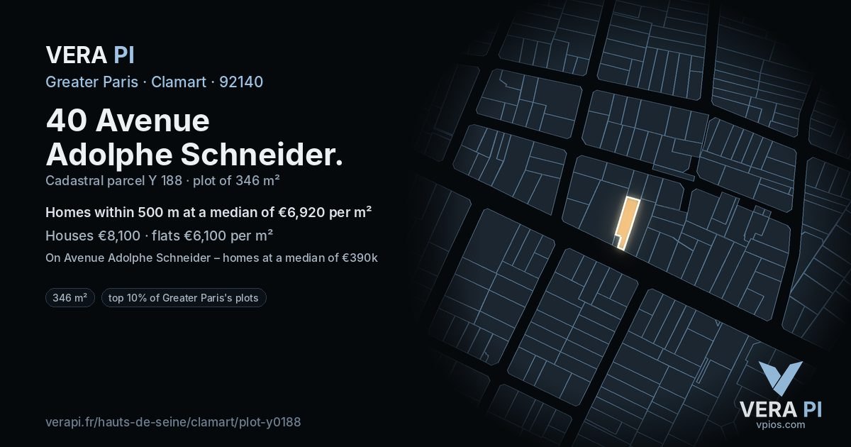 40 Avenue Adolphe Schneider, Clamart at night – the plot lit, the parcels around coloured by the prices near them