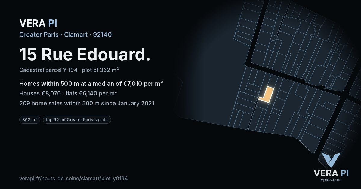 15 Rue Edouard, Clamart at night – the plot lit, the parcels around coloured by the prices near them
