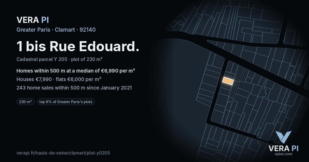 1 bis Rue Edouard, Clamart at night – the plot lit, the parcels around coloured by the prices near them
