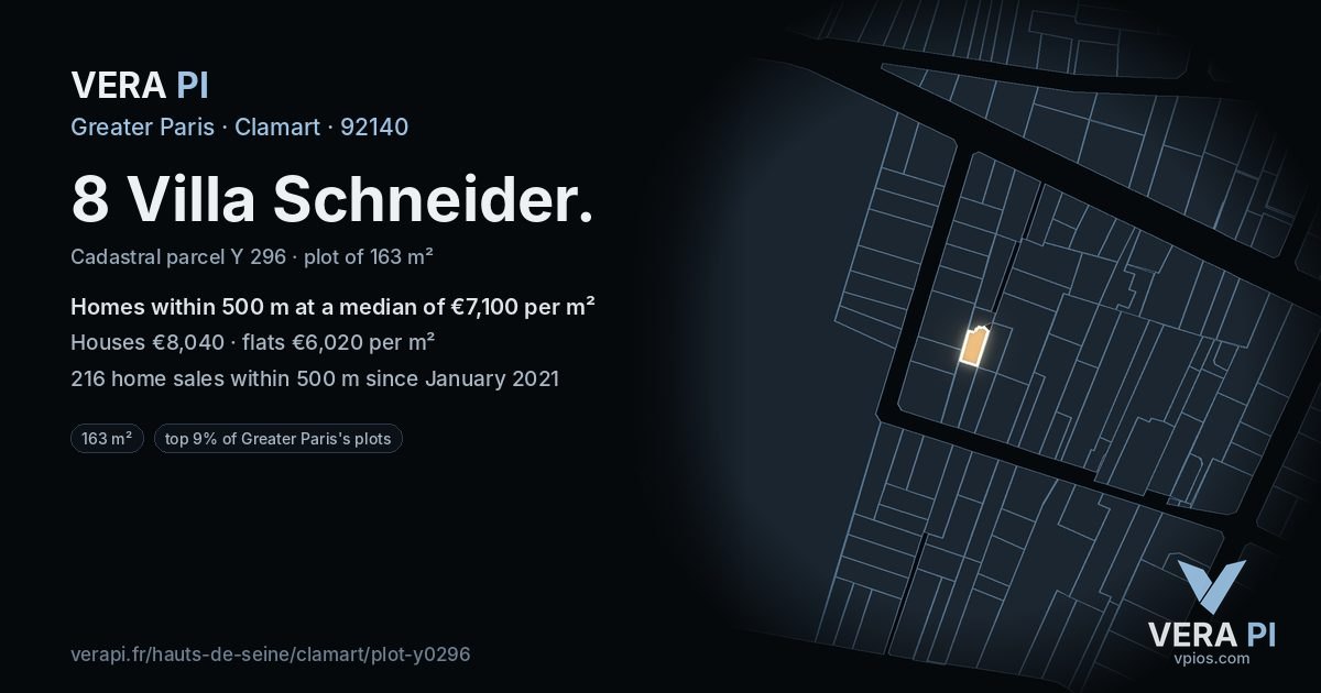 8 Villa Schneider, Clamart at night – the plot lit, the parcels around coloured by the prices near them