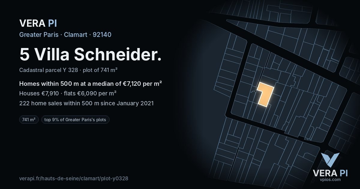 5 Villa Schneider, Clamart at night – the plot lit, the parcels around coloured by the prices near them
