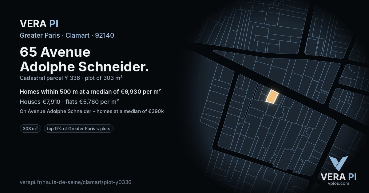 65 Avenue Adolphe Schneider, Clamart at night – the plot lit, the parcels around coloured by the prices near them