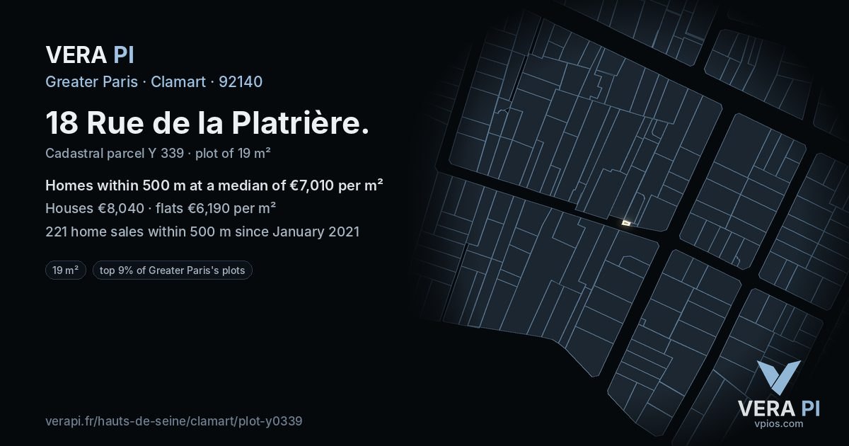 18 Rue de la Platrière, Clamart at night – the plot lit, the parcels around coloured by the prices near them