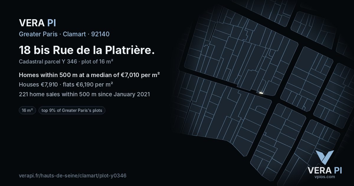 18 bis Rue de la Platrière, Clamart at night – the plot lit, the parcels around coloured by the prices near them