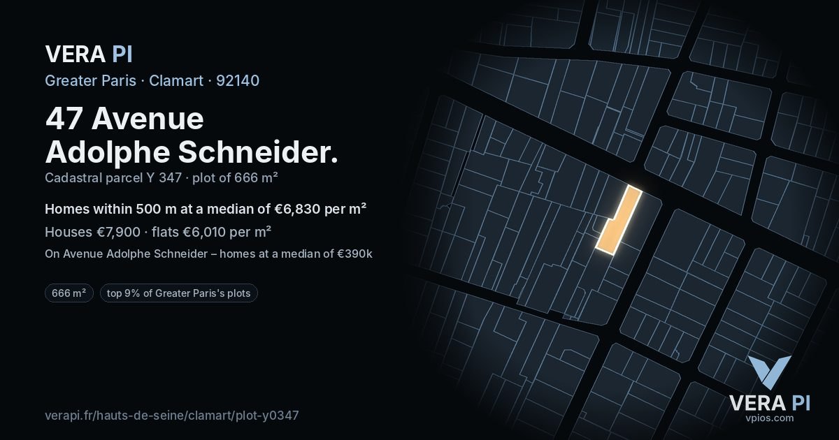 47 Avenue Adolphe Schneider, Clamart at night – the plot lit, the parcels around coloured by the prices near them