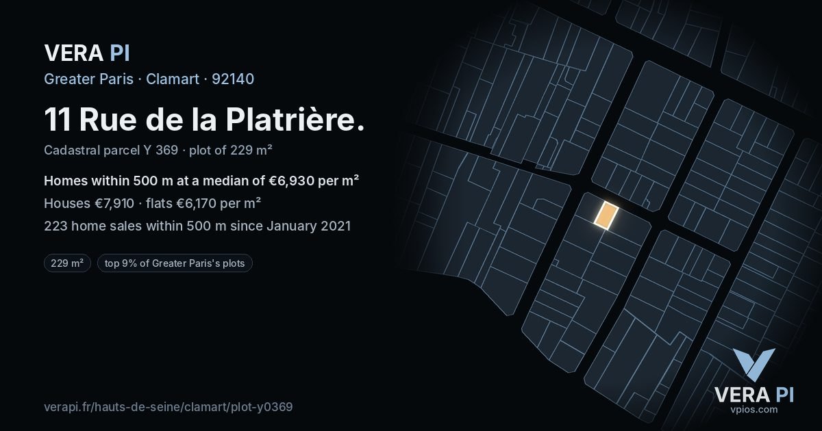 11 Rue de la Platrière, Clamart at night – the plot lit, the parcels around coloured by the prices near them