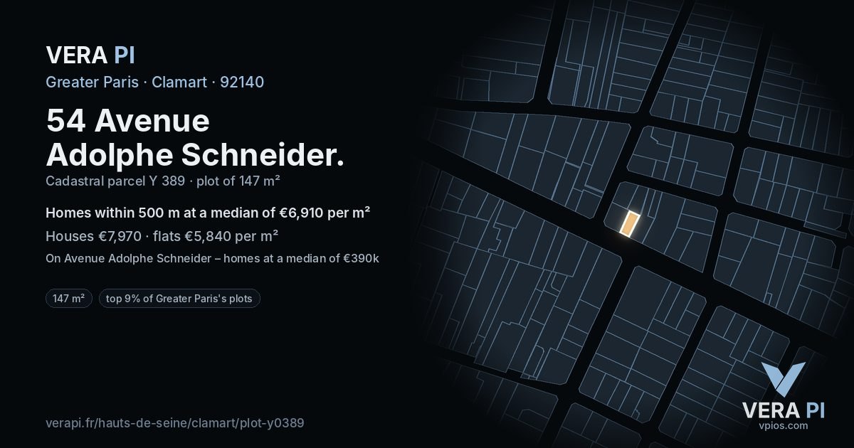 54 Avenue Adolphe Schneider, Clamart at night – the plot lit, the parcels around coloured by the prices near them