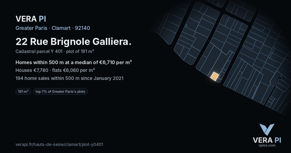 22 Rue Brignole Galliera, Clamart at night – the plot lit, the parcels around coloured by the prices near them
