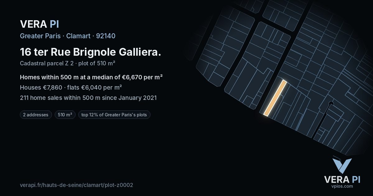 16 ter Rue Brignole Galliera, Clamart at night – the plot lit, the parcels around coloured by the prices near them