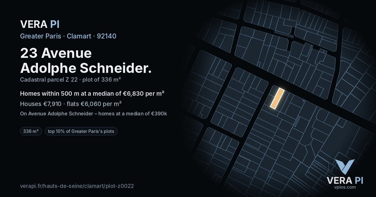23 Avenue Adolphe Schneider, Clamart at night – the plot lit, the parcels around coloured by the prices near them