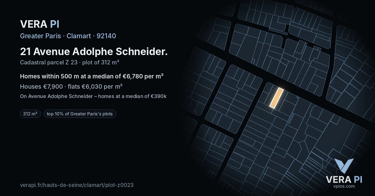 21 Avenue Adolphe Schneider, Clamart at night – the plot lit, the parcels around coloured by the prices near them