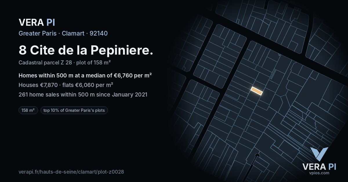 8 Cite de la Pepiniere, Clamart at night – the plot lit, the parcels around coloured by the prices near them