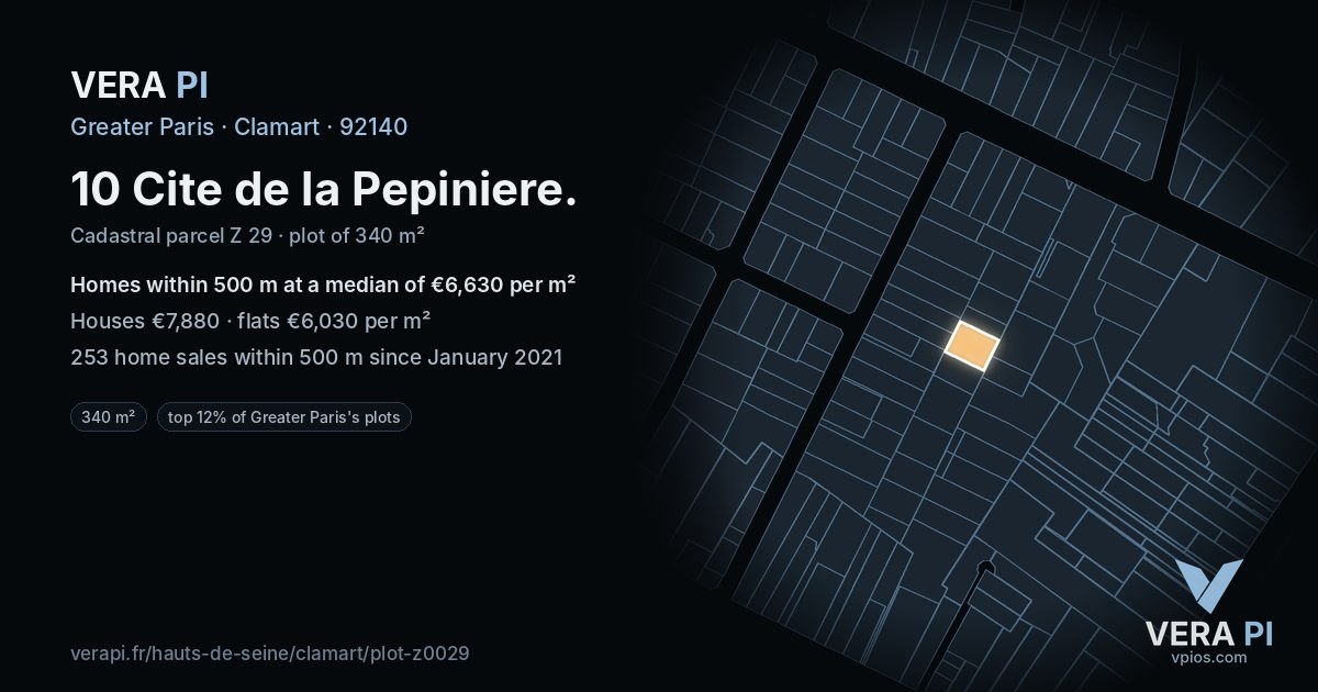 10 Cite de la Pepiniere, Clamart at night – the plot lit, the parcels around coloured by the prices near them