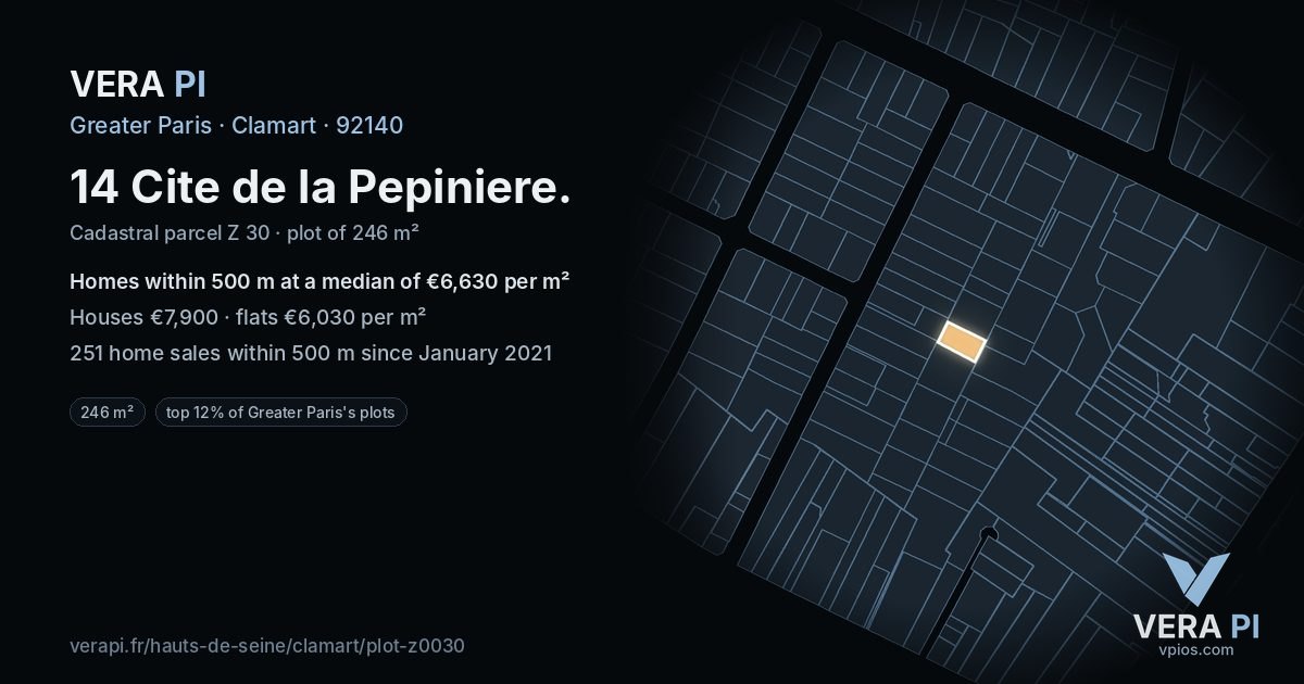 14 Cite de la Pepiniere, Clamart at night – the plot lit, the parcels around coloured by the prices near them