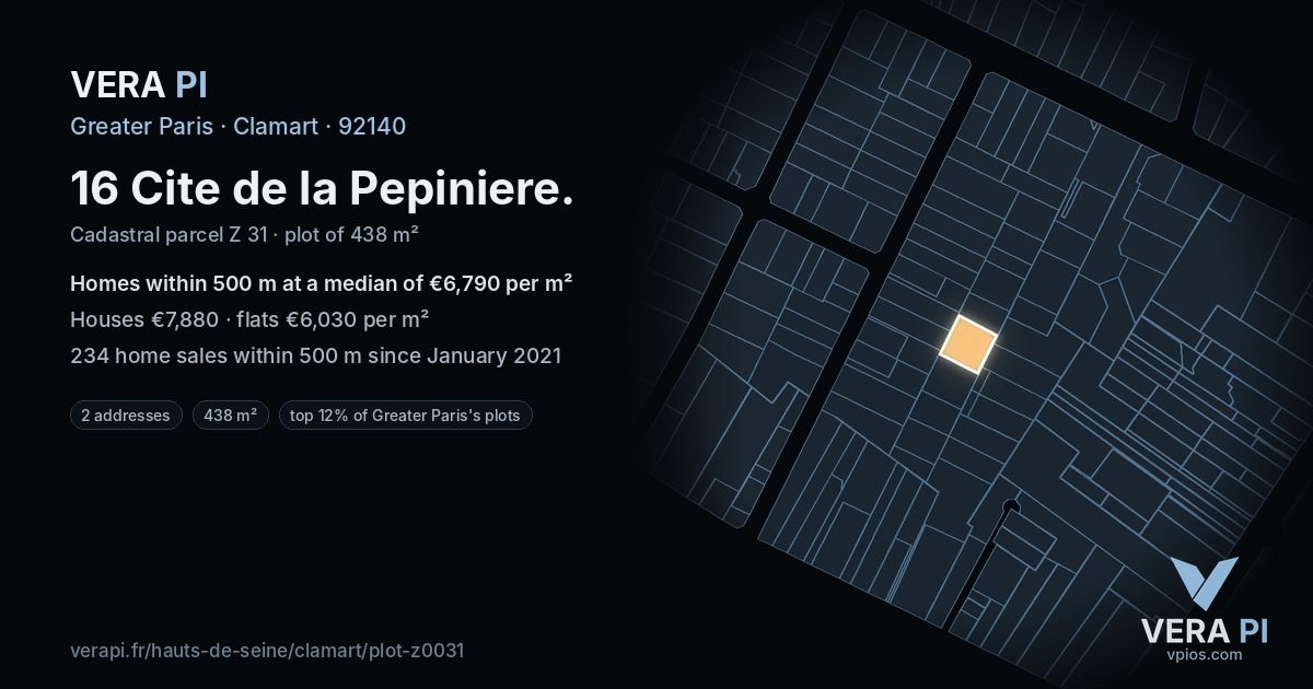 16 Cite de la Pepiniere, Clamart at night – the plot lit, the parcels around coloured by the prices near them