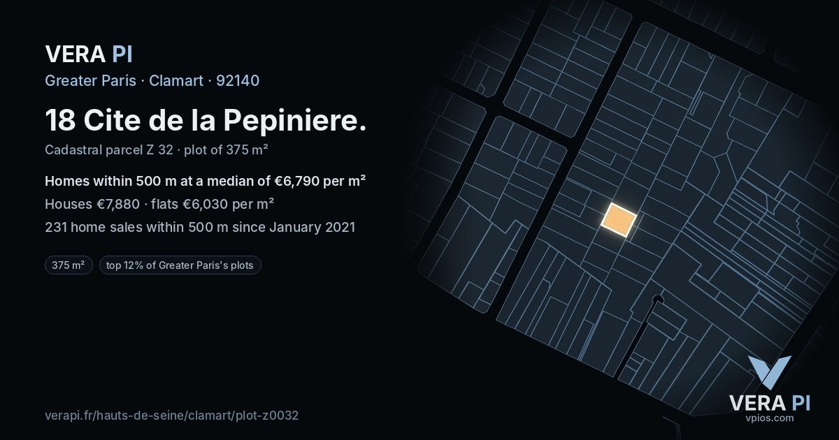 18 Cite de la Pepiniere, Clamart at night – the plot lit, the parcels around coloured by the prices near them