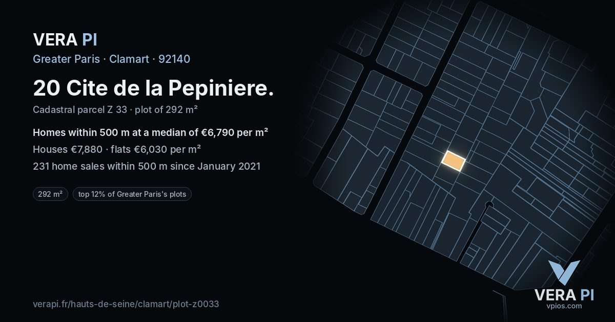 20 Cite de la Pepiniere, Clamart at night – the plot lit, the parcels around coloured by the prices near them