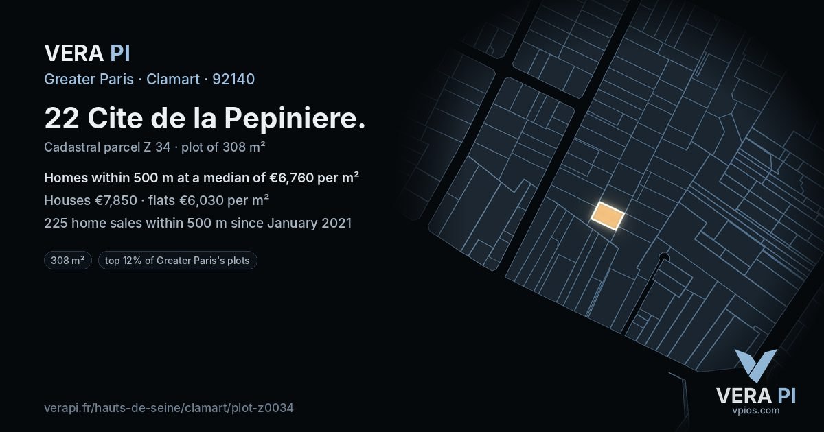 22 Cite de la Pepiniere, Clamart at night – the plot lit, the parcels around coloured by the prices near them