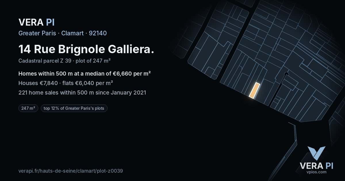 14 Rue Brignole Galliera, Clamart at night – the plot lit, the parcels around coloured by the prices near them