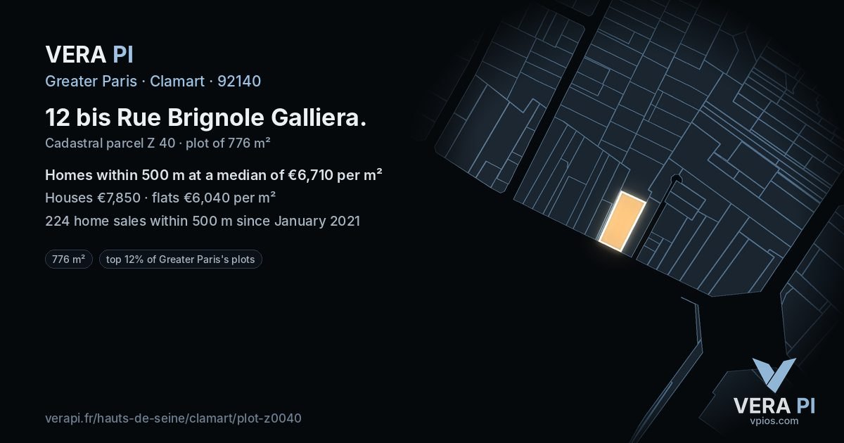 12 bis Rue Brignole Galliera, Clamart at night – the plot lit, the parcels around coloured by the prices near them