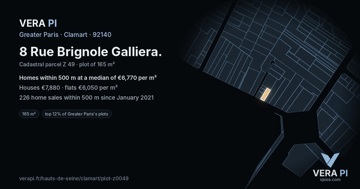 8 Rue Brignole Galliera, Clamart at night – the plot lit, the parcels around coloured by the prices near them