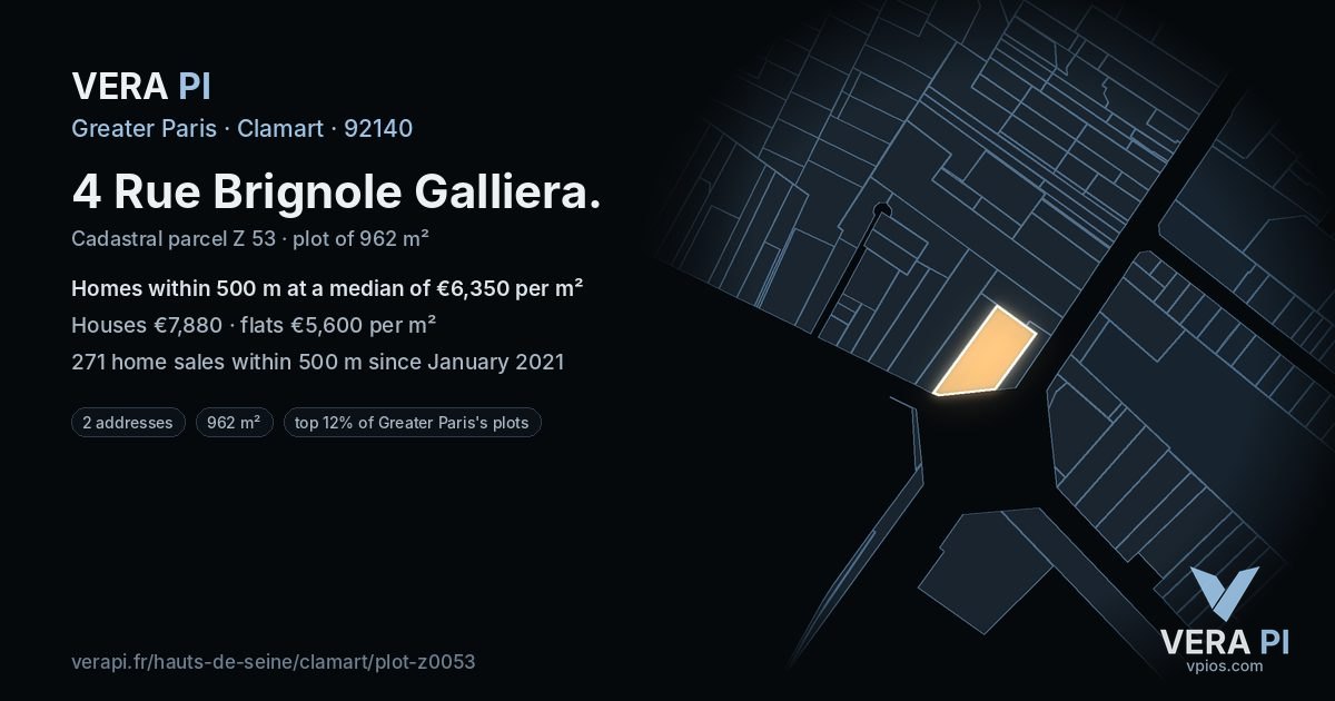 4 Rue Brignole Galliera, Clamart at night – the plot lit, the parcels around coloured by the prices near them