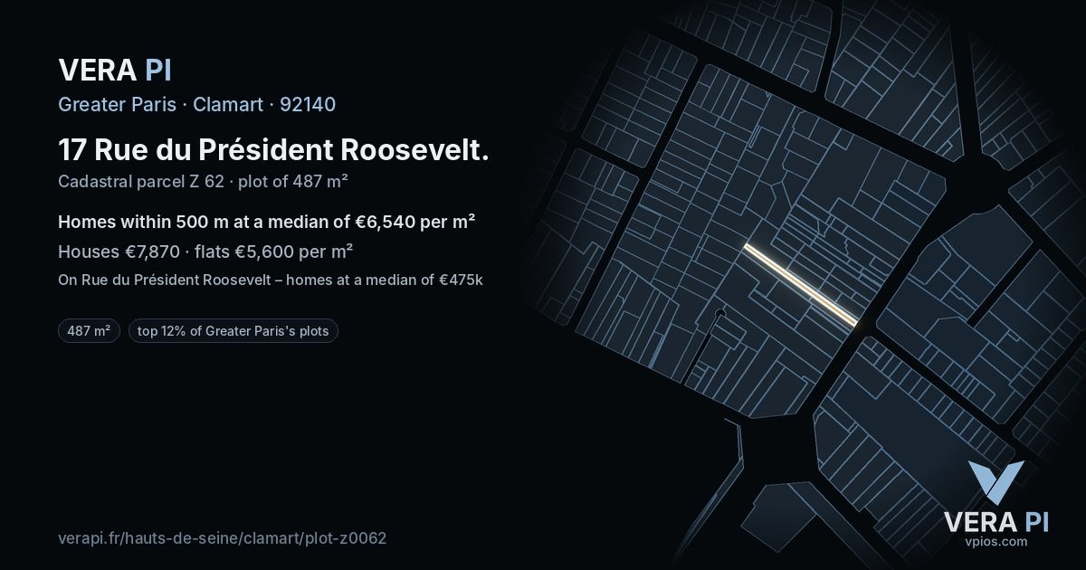 17 Rue du Président Roosevelt, Clamart at night – the plot lit, the parcels around coloured by the prices near them