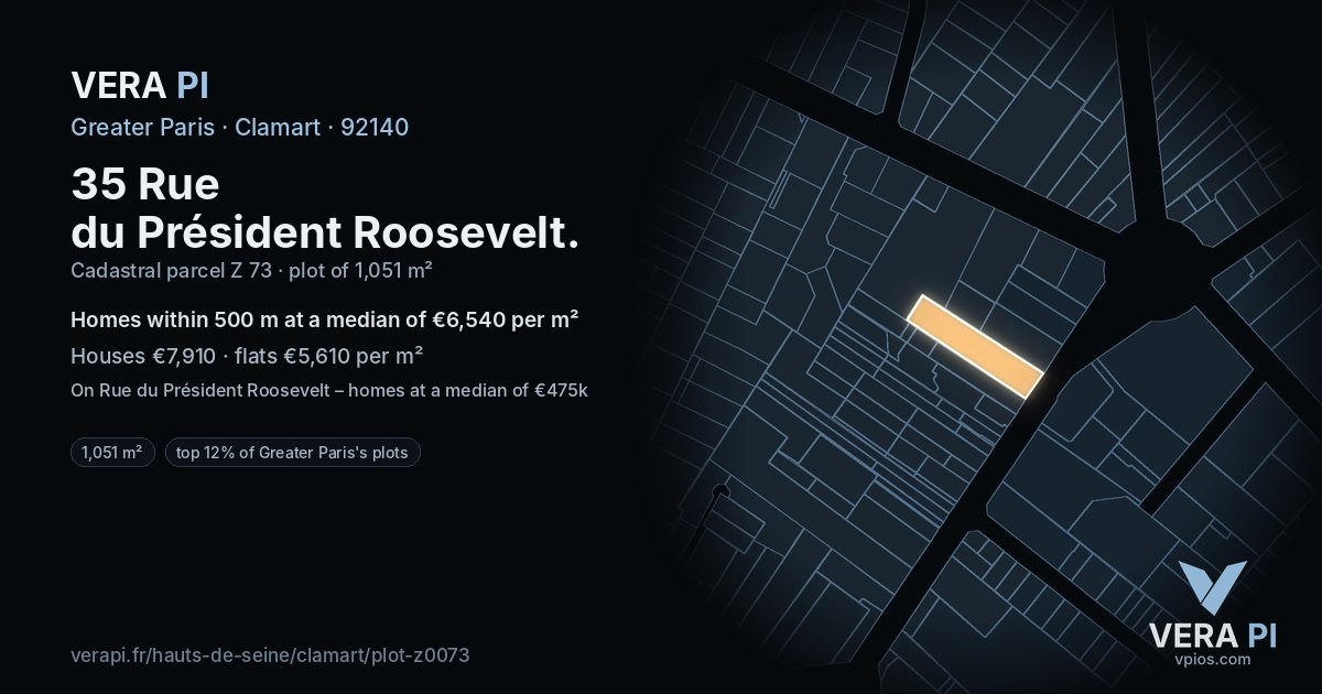 35 Rue du Président Roosevelt, Clamart at night – the plot lit, the parcels around coloured by the prices near them