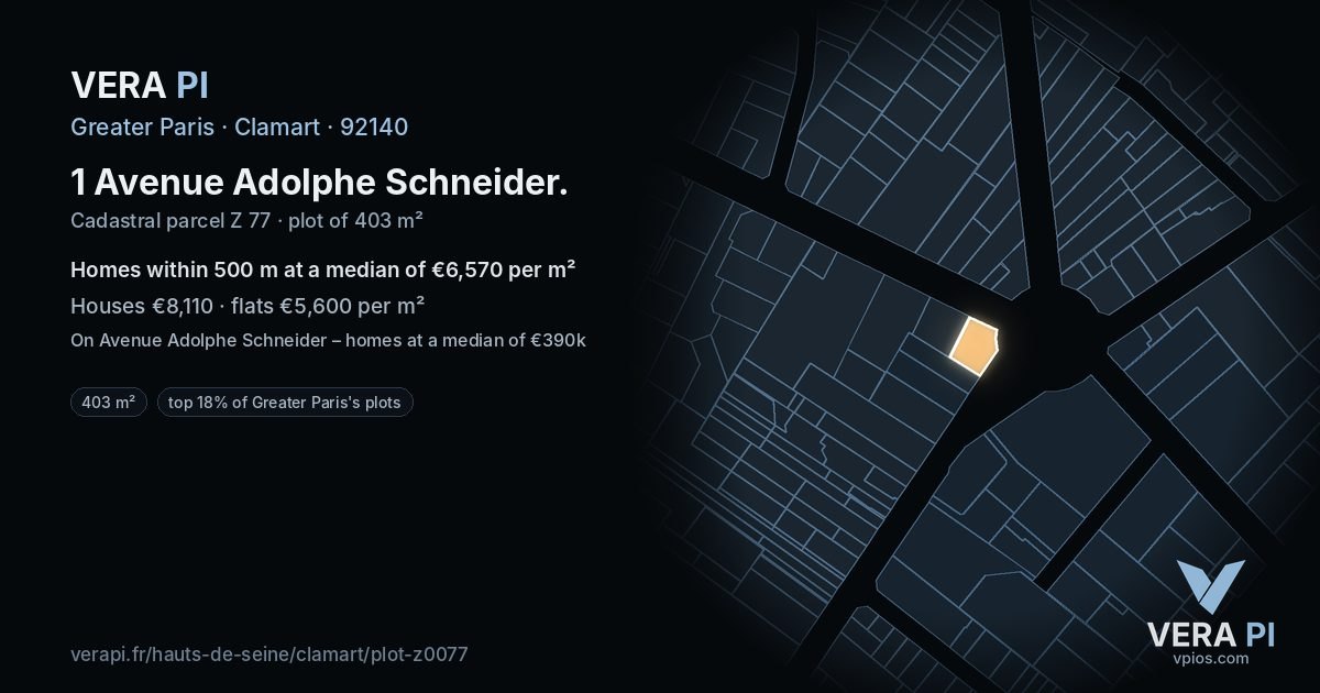 1 Avenue Adolphe Schneider, Clamart at night – the plot lit, the parcels around coloured by the prices near them