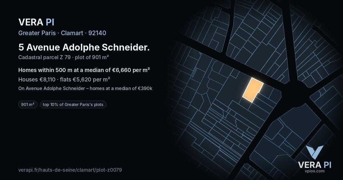 5 Avenue Adolphe Schneider, Clamart at night – the plot lit, the parcels around coloured by the prices near them