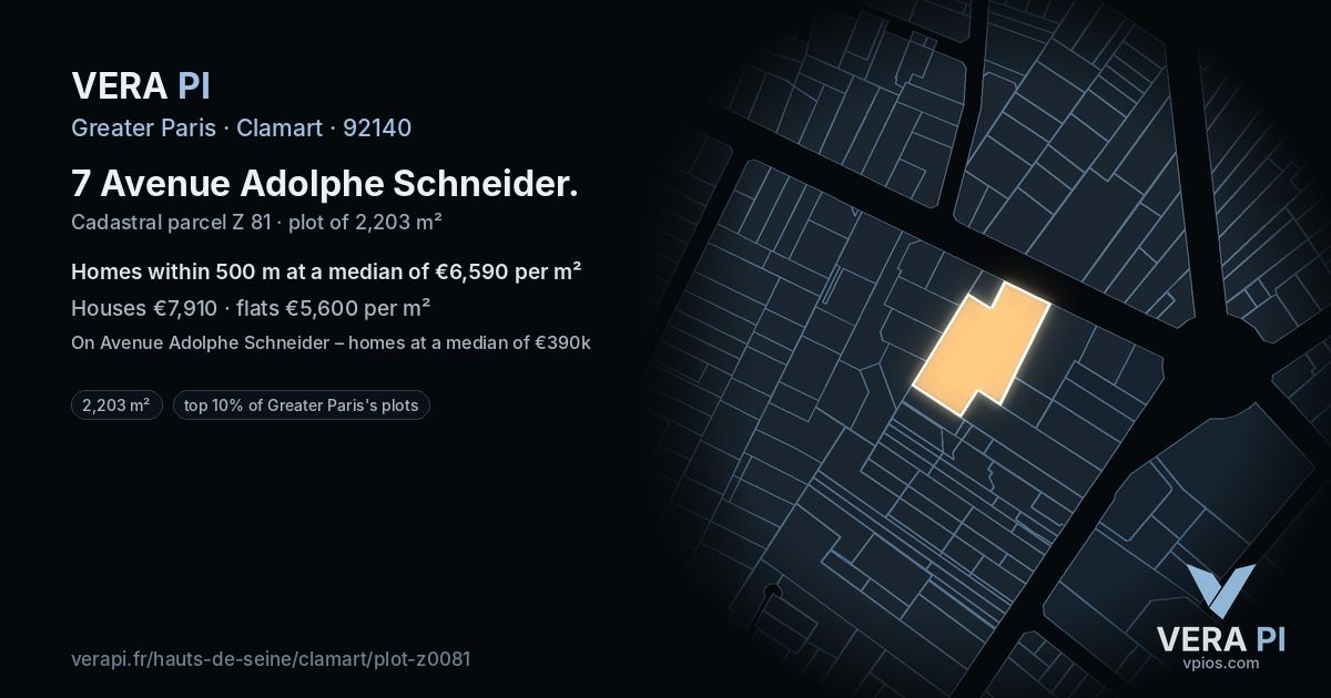 7 Avenue Adolphe Schneider, Clamart at night – the plot lit, the parcels around coloured by the prices near them
