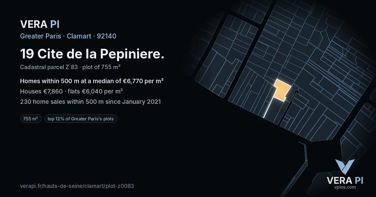 19 Cite de la Pepiniere, Clamart at night – the plot lit, the parcels around coloured by the prices near them